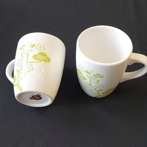 Vintage Second Cup Tea Cups white with green floral print-Set of 2